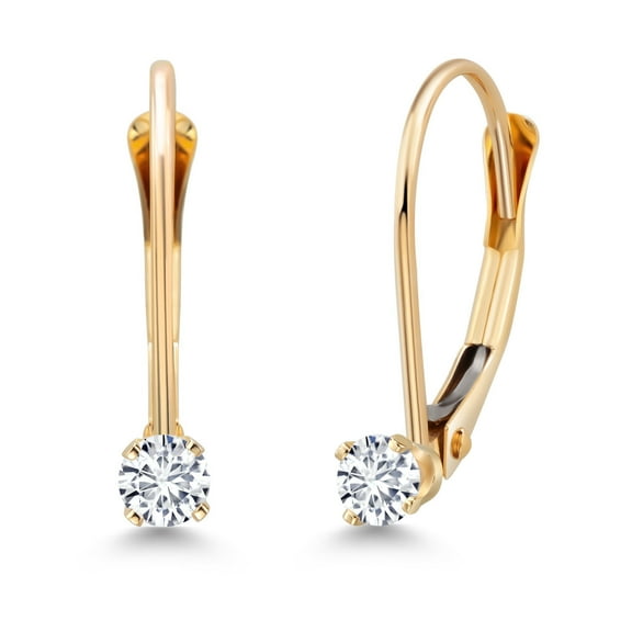 Gem Stone King 14K Yellow Gold White Lab Grown Diamond Drop Dangle Earring for Women with Leverback (0.13 Cttw, Gemstone Birthstone, Round 2.5MM)
