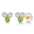 thumbnail image 1 of Gem Stone King 14K Yellow Gold White Lab Grown Diamond and Green Peridot Three Stone Stud Earrings for Women (0.64 Cttw, Gemstone April Birthstone, Round 3MM), 1 of 4