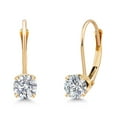 thumbnail image 1 of Gem Stone King 14K Yellow Gold White Lab Grown Diamond Leverback Earrings for Women (0.54 Cttw, Gemstone April Birthstone, Round 4MM), 1 of 6