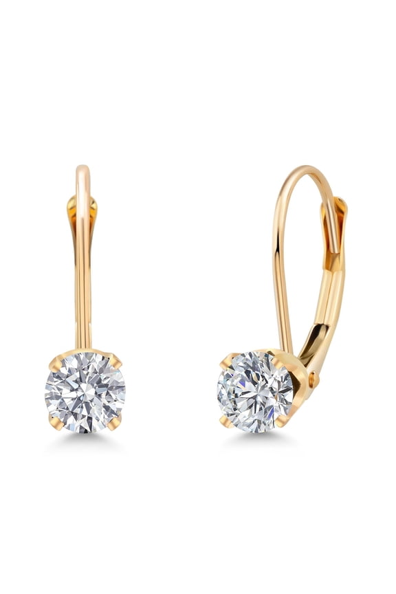 14K Yellow Gold White Lab Grown Diamond Leverback Earrings for Women (0.54 Cttw, Gemstone April Birthstone, Round 4MM)