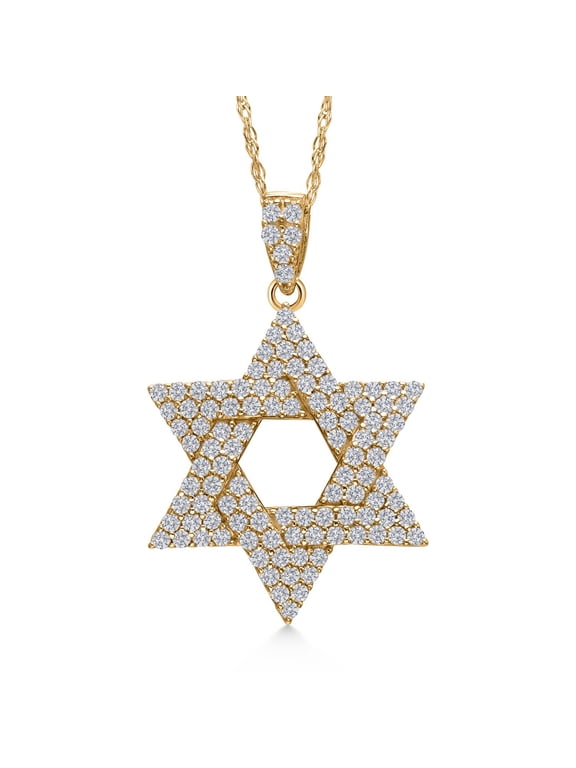 14K Yellow Gold White Lab Grown Diamond Star of David Pendant Necklace 0.76 Cttw | G-H Color | VS2 - SI1 Clarity | Gold Necklace for Women By Keren Hanan | 18 inches Chain
