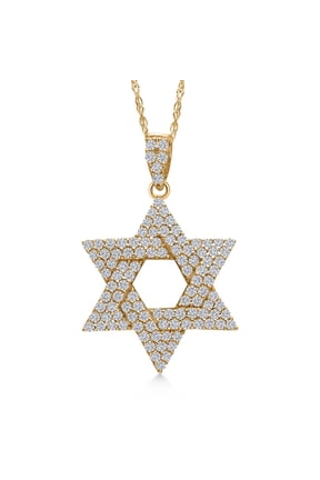 14K Yellow Gold White Lab Grown Diamond Star of David Pendant Necklace 0.76 Cttw | G-H Color | VS2 - SI1 Clarity | Gold Necklace for Women By Keren Hanan | 18 inches Chain