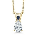 thumbnail image 1 of Gem Stone King 14K Yellow Gold White Moissanite and Blue Sapphire Pendant Necklace for Women | 0.70 Cttw | Gemstone Birthstone | Pear Shape 7X5MM | With 18 inch Chain, 1 of 7