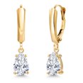 thumbnail image 1 of Gem Stone King 14K Yellow Gold White Moissanite Dangle Earrings for Women | 1.34 Cttw | Gemstone Birthstone | Pear Shape 7X5MM, 1 of 6