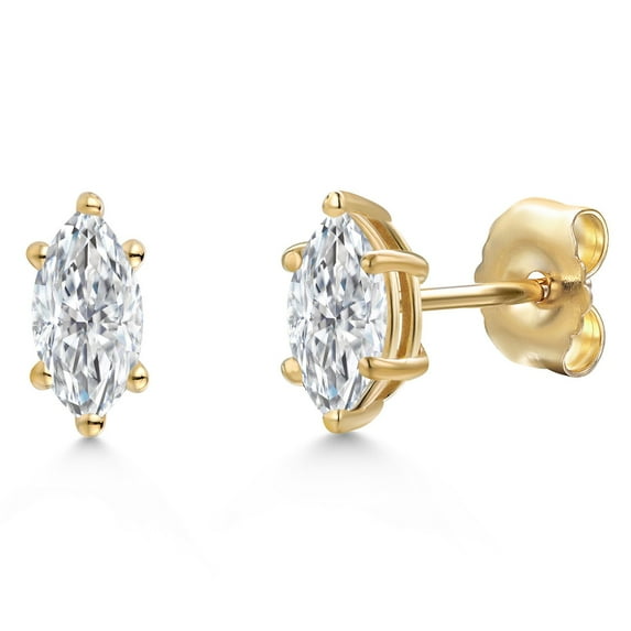 Gem Stone King 14K Yellow Gold White Moissanite Doble Notch Stud Earrings for Women Men | 0.46 Cttw | Gemstone Birthstone | Marquise 6X3MM