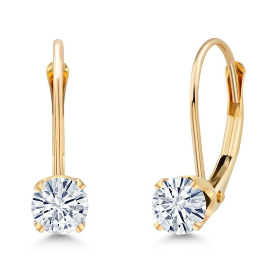 Gem Stone King 14K Yellow Gold White Moissanite Earrings for Women | 0.32 Cttw | Gemstone Birthstone | Round 3.5MM