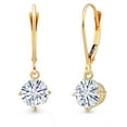 thumbnail image 1 of Gem Stone King 14K Yellow Gold White Moissanite Earrings for Women | 2.00 Cttw | Gemstone Birthstone | Round 6.5MM, 1 of 7
