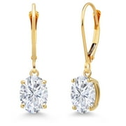 GEM STONE KING 14K Yellow Gold White Moissanite Earrings for Women | 3.00 Cttw | Gemstone Birthstone | Oval 8X6MM