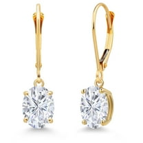 Gem Stone King 14K Yellow Gold White Moissanite Earrings for Women | 3.00 Cttw | Gemstone Birthstone | Oval 8X6MM