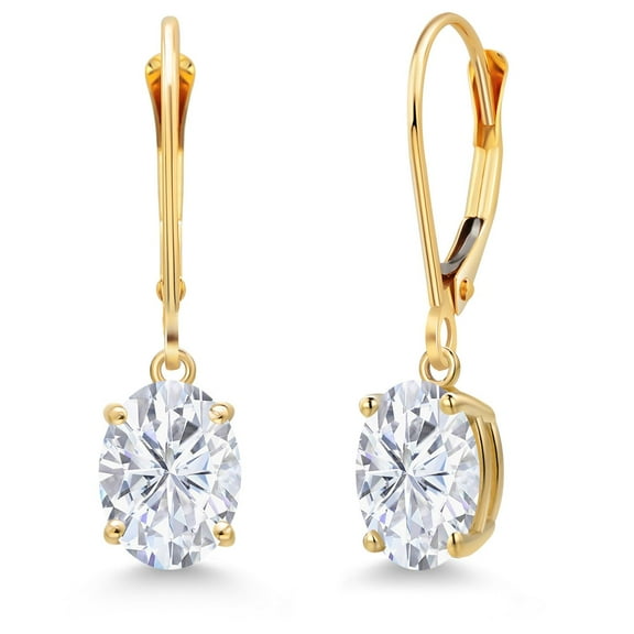 Gem Stone King 14K Yellow Gold White Moissanite Earrings for Women | 3.00 Cttw | Gemstone Birthstone | Oval 8X6MM