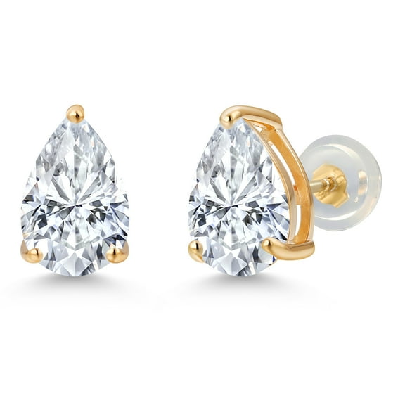Gem Stone King 14K Yellow Gold White Moissanite Earrings for Women Men | 2.64 Cttw | Gemstone Birthstone | Pear Shape 9X6MM