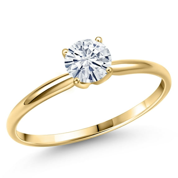 Gem Stone King 14K Yellow Gold White Moissanite Engagement Ring for Women | 0.80 Cttw | Round 6MM | Gemstone Birthstone | Size 6