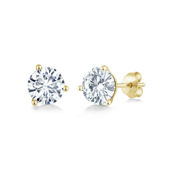 Gem Stone King 14K Yellow Gold White Moissanite From Charles & Colvard Martini Women Stud Earrings (1.60 Cttw, Gemstone Birthstone, Round 6MM)