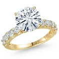 thumbnail image 1 of Gem Stone King 14K Yellow Gold White Moissanite and Lab Grown Diamond Engagement Ring for Women | 4.88 Cttw | Round 10MM | Gemstone Birthstone | Size 9, 1 of 6