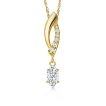 Gem Stone King 14K Yellow Gold White Moissanite and Lab Grown Diamond Pendant Necklace for Women | 0.26 Cttw | Gemstone Birthstone | Marquise 6X3MM | With 18 inch Chain