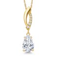 thumbnail image 1 of Gem Stone King 14K Yellow Gold White Moissanite and Lab Grown Diamond Pendant Necklace for Women | 1.35 Cttw | Gemstone Birthstone | Pear Shape 9X6MM | With 18 inch Chain, 1 of 7