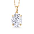 thumbnail image 1 of Gem Stone King 14K Yellow Gold White Moissanite Pendant Necklace | 3.00 Cttw | Gemstone Birthstone | Oval 10X8MM | Gold Necklace for Women | With 18 inch Gold Chain, 1 of 7