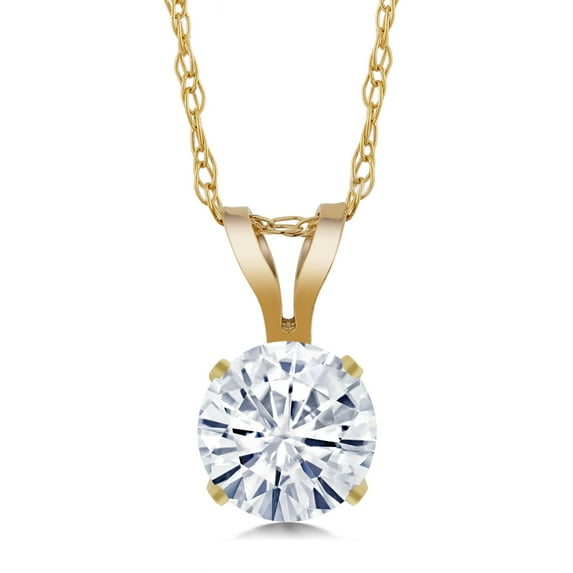Gem Stone King 14K Yellow Gold White Moissanite Pendant Necklace for Women (0.50 Cttw, Gemstone Birthstone, Round 5MM, with 18 inch Chain)