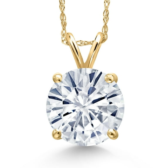 Gem Stone King 14K Yellow Gold White Moissanite Pendant Necklace for Women | 4.00 Cttw | Gemstone Birthstone | Round 10MM | With 18 inch Chain