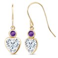 thumbnail image 1 of Gem Stone King 14K Yellow Gold White Moissanite and Purple Amethyst French Wire Dangle Hook Earrings for Women (1.80 Cttw, Gemstone Birthstone, Heart 6MM, Round 3MM), 1 of 4