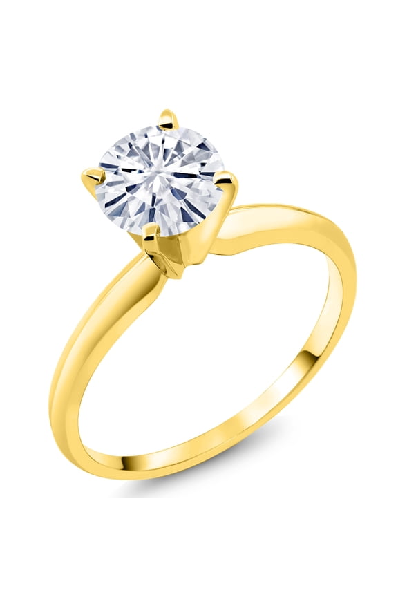 14K Yellow Gold White Moissanite Solitaire Engagement 4-Prong Ring for Women | 0.80 Cttw | Round 6MM | Gemstone Birthstone | Size 8