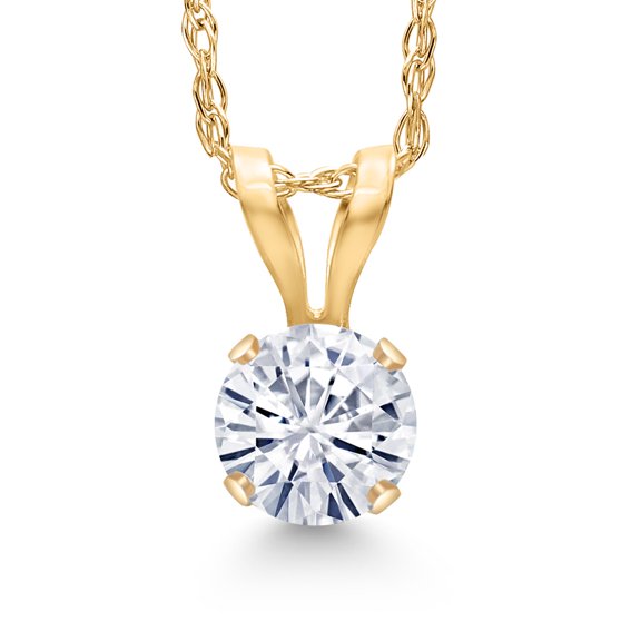 Gem Stone King 14K Yellow Gold White Moissanite Solitaire Pendant Necklace | 0.23 Cttw | Round 4MM | Gold Necklace for Women | With 18 inch Chain
