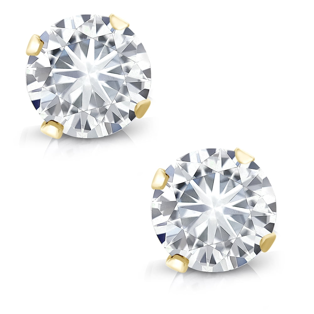 Gem Stone King 14K Yellow Gold White Moissanite Stud Earrings for Women Men | 0.46 Cttw | Round 4MM