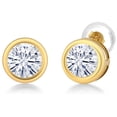 thumbnail image 1 of Gem Stone King 14K Yellow Gold White Moissanite Stud Earrings for Women Men (1.00 Cttw, Gemstone Birthstone, Round 5MM), 1 of 6