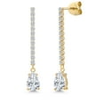 thumbnail image 1 of Gem Stone King 14K Yellow Gold White Moissanite and White Lab Grown Diamond Long Liner Dangle Earrings for Women | 1.70 Cttw | Gemstone Birthstone | Pear Shape 7X5MM | White Gold Chain Drop Earrings, 1 of 6