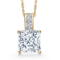 Gem Stone King 14K Yellow Gold White Moissanite and White Lab Grown Diamond Pendant Necklace for Women | 1.30 Cttw | Gemstone Birthstone | Princess 6MM | With 18 inch Chain