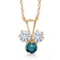 thumbnail image 1 of Gem Stone King 14K Yellow Gold White Moissanite and Blue Diamond 3-Stone Pendant Necklace for Women (0.30 Cttw, Gemstone, Round 3MM, 18 inch Chain), 1 of 4