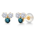 thumbnail image 1 of Gem Stone King 14K Yellow Gold White Moissanite and Blue Diamond Three Stone Stud Earrings for Women (0.60 Cttw, Gemstone, Round 3MM), 1 of 4