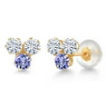 thumbnail image 1 of Gem Stone King 14K Yellow Gold White Moissanite and Blue Tanzanite Three Stone Stud Earrings for Women (0.70 Cttw, Gemstone, Round 3MM), 1 of 4