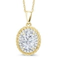 thumbnail image 1 of Gem Stone King 14K Yellow Gold White Moissanite and Diamond Pendant Necklace for Women (1.50 Cttw, Oval 8X6MM, with 18 inch Chain), 1 of 5