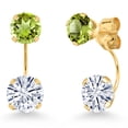 thumbnail image 1 of Gem Stone King 14K Yellow Gold White Moissanite and Green Peridot Stud Earrings for Women | 2.70 Cttw | Gemstone Birthstone | Round 6MM, 1 of 6