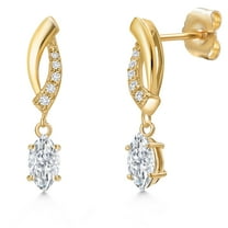 Gem Stone King 14K Yellow Gold White Moissanite and Lab Grown Diamond Dangle Earrings for Women | 0.51 Cttw | Gemstone Birthstone | Marquise 6X3MM