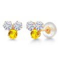 thumbnail image 1 of Gem Stone King 14K Yellow Gold White Moissanite and Yellow Sapphire Three Stone Stud Earrings for Women (0.67 Cttw, Gemstone, Round 3MM), 1 of 4
