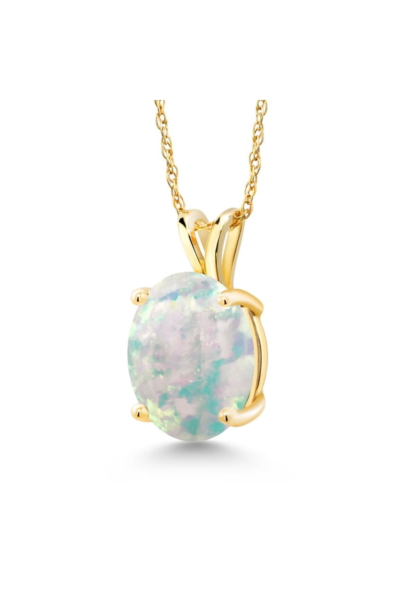 14K Yellow Gold White Opal Pendant Necklace for Women (2.00 Cttw, Gemstone October Birthstone, Oval Cabochon 11X9MM, With 18 inch Chain)