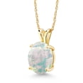 thumbnail image 1 of Gem Stone King 14K Yellow Gold White Simulated Opal Solitaire Pendant Necklace for Women | 1.70 Cttw | Gemstone October Birthstone | Oval Cabochon 10X8MM | with 18 inch Silver Chain, 1 of 4