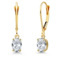 Gem Stone King 14K Yellow Gold White Topaz Earrings for Women | 1.20 Cttw | Gemstone November Birthstone | Oval 6X4MM