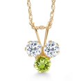 thumbnail image 1 of Gem Stone King 14K Yellow Gold White Topaz and Green Peridot 3-Stone Pendant Necklace for Women (0.40 Cttw, Gemstone November Birthstone, Round 3MM, 18 inch Chain), 1 of 4