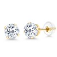 thumbnail image 1 of Gem Stone King 14K Yellow Gold White Topaz Stud Earrings for Women Men (2.00 Cttw, Gemstone Birthstone, Round 6MM), 1 of 6