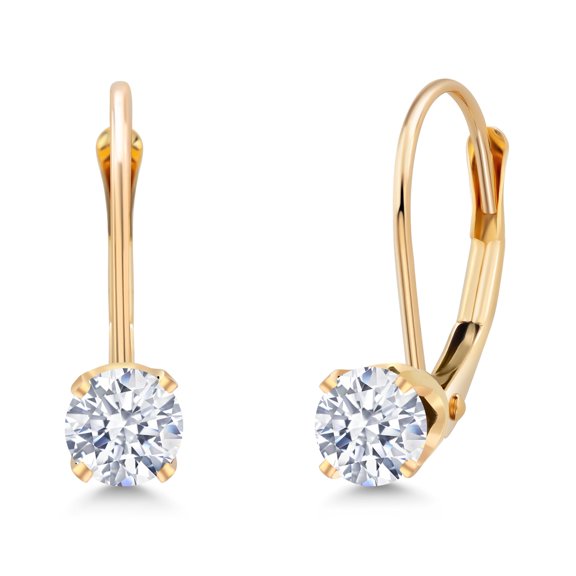 Gem Stone King 14K Yellow Gold White Zirconia Earrings for Women | 0.65 Cttw | Gemstone Birthstone | Round 3.5MM
