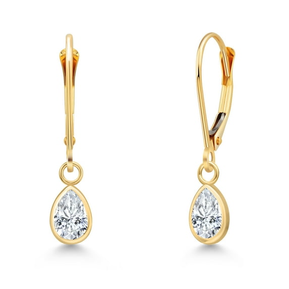 Gem Stone King 14K Yellow Gold White Zirconia Earrings for Women | 0.78 Cttw | Gemstone Birthstone | Pear Shape 6X4MM