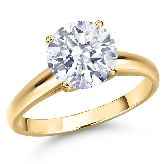Gem Stone King 14K Yellow Gold White Zirconia Engagement Ring for Women | 6.17 Cttw | Round 10MM | Gemstone Birthstone | Size 5
