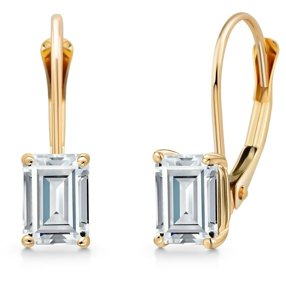 Gem Stone King 14K Yellow Gold White Zirconia Leverback Earrings for Women | 1.32 Cttw | Gemstone Birthstone | Octagon 6X4MM