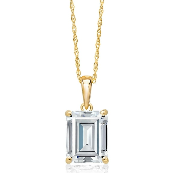 Gem Stone King 14K Yellow Gold White Zirconia Pendant Necklace | 4.02 Cttw | Gemstone Birthstone | Octagon 9X7MM | Gold Necklace for Women | With 18 inch Gold Chain