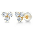 thumbnail image 1 of Gem Stone King 14K Yellow Gold White Zirconia Trio Three Stone Stud Earrings for Women (0.66 Cttw, Gemstone, Round 3MM), 1 of 4