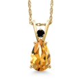 thumbnail image 1 of Gem Stone King 14K Yellow Gold Yellow Citrine and Black Diamond Pendant Necklace for Women | 1.09 Cttw | Gemstone November Birthstone | Pear Shape 9X6MM | With 18 inch Chain, 1 of 6
