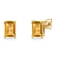 thumbnail image 1 of Gem Stone King 14K Yellow Gold Yellow Citrine Double Notch Stud Earrings for Women Men | 1.74 Cttw | Gemstone November Birthstone | Emerald Cut 7X5MM | Basket Setting | Gold Earrings for Women Men, 1 of 6